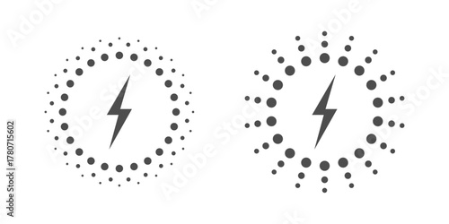 Wireless charging graphic icons set. Lightning in circles signs isolated on white background. Wireless technology symbols. Vector illustration