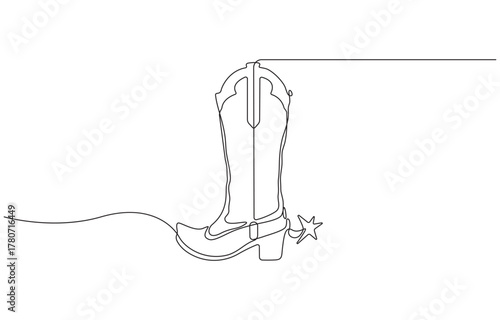 Continuous one line drawing cowboy boots, single line art flat doodle boot, shoe, cowboy, leather, western, fashion minimalist sketch line vector illustration.