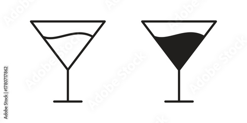 Martini glass icon silhouette vector designs. Editable Strokes
