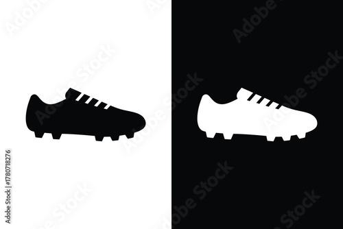 Black and white soccer cleat silhouette on clean background