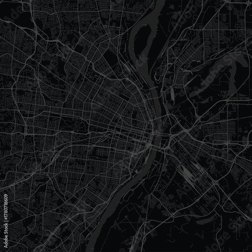 St. Louis City Map Stylish Monochrome Wall Decoration Featuring Sleek Black Linework and Reflected Gray Urban Grid Patterns in a Refined Modern Blueprint Design.