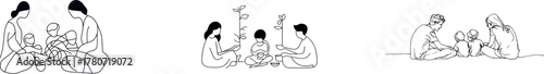 A minimalist design in continuous one-line drawing style shows people cooking and a modern illustration of enjoying a hobby, identified as 240919j