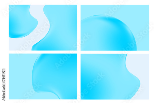 Elegant blue liquid water texture with bubbles, gradient background with copy space. Fluid iridescent gel blobs close up, collagen serum, oil texture. Beautiful cosmetic presentation.