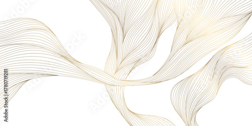 Elegant vector abstract golden wave background, smooth lines and soft gradients, luxurious flowing design. Modern presentations, packaging, banners, premium templates.