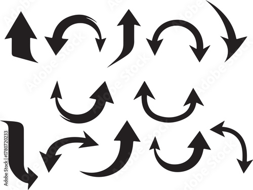 Assortment of Black Arrows in Various Styles and Directions Keywords: arrow, icon, symbol