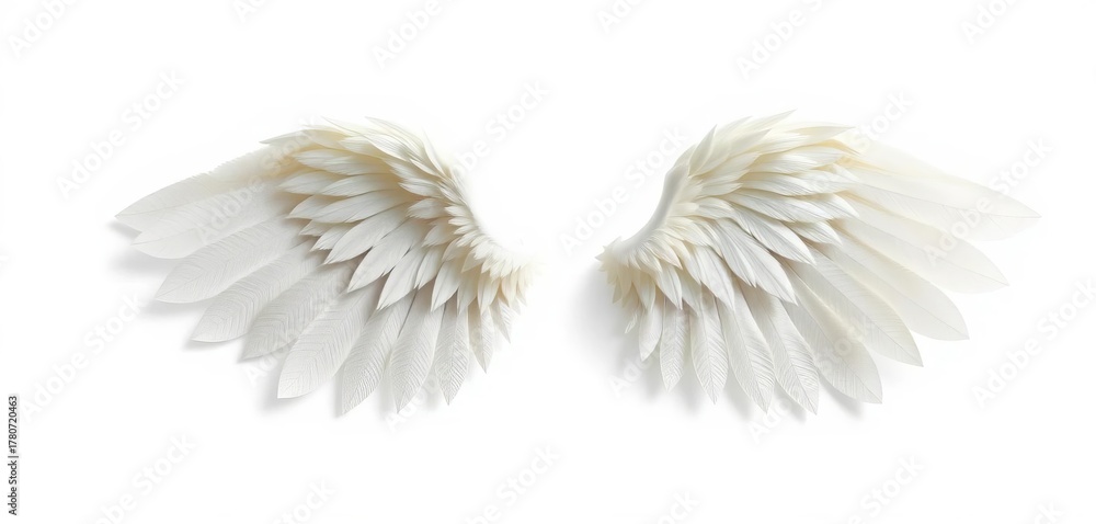 Obraz premium Tiny, delicate, white angel wings isolated on white background, element, fairy wings