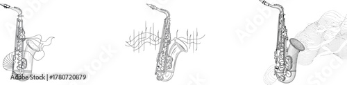 Fotografía In a minimalist style, a single continuous line drawing illustrates a modern sax