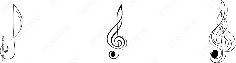 Fototapeta premium A continuous line art design featuring isolated music notes, signs, and symbols exemplifies modern simplicity in a one-line drawing