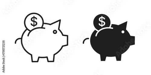 Piggy bank icon silhouette vector designs. Editable Strokes