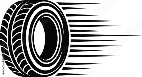 Cartoon Tire in Motion Illustration – Detailed Tread with Speed Lines for Racing, Performance, or Automotive Design Assets