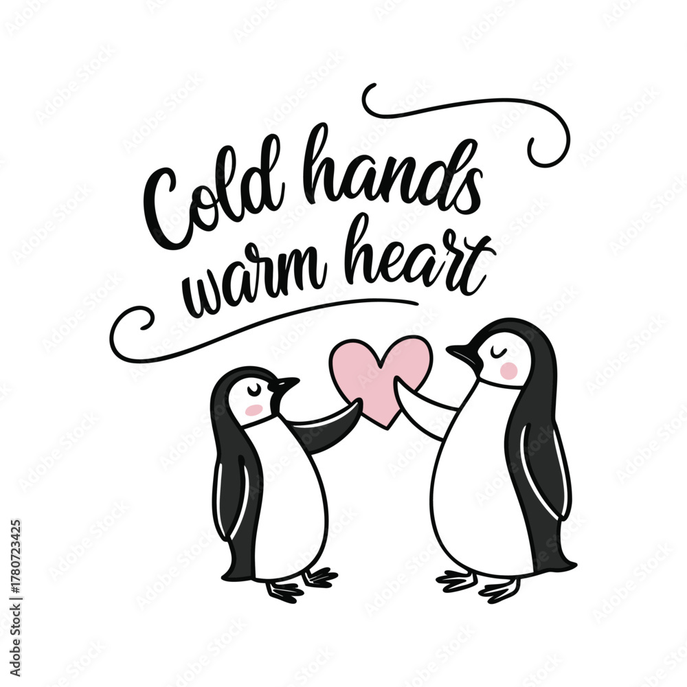 Obraz premium Cold Hands Warm Heart – Penguin Love Design (Black & Pink)