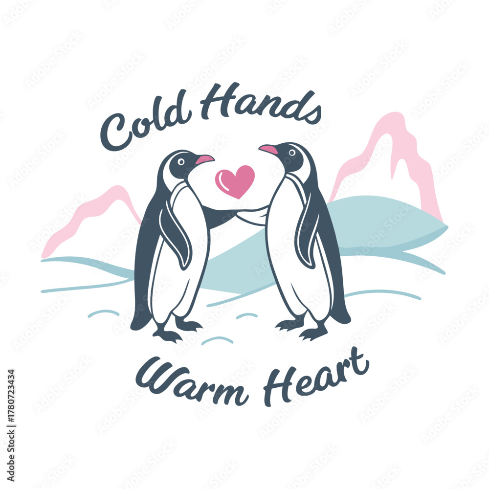 Obraz premium Cold Hands Warm Heart – Penguin Love Design (Black & Pink)