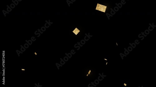 Glitter gold confetti on transparent background, celebration falling confetti effect. Festive design for party invitations, new years eve graphics.