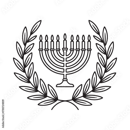 Menorah in laurel wreath symbol of judaism and celebration