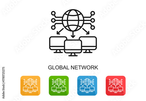 Global Network Icon Multi Color Vector Illustration