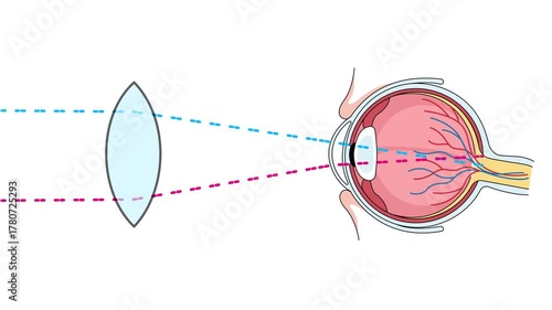 convex lens eye focusing light on retina accommodation vision science animation