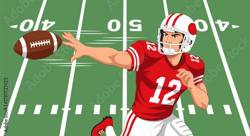 Football Player Throwing a Pass on the Field.