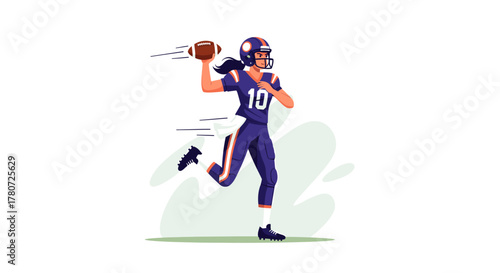 American Football Quarterback Throwing Ball with Focus and Determination.