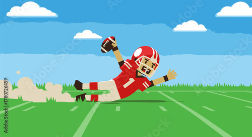 Cartoon Football Player Diving to Catch the Ball.
