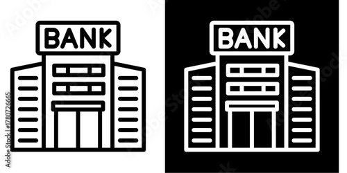Bank Icon Set White Style Collection