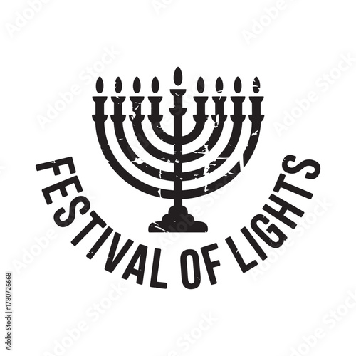 Hanukkah menorah with festival of lights text