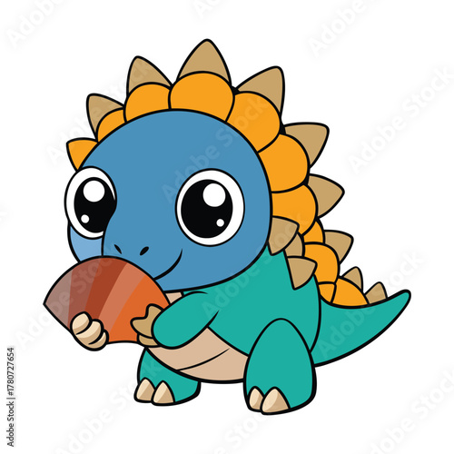 Adorable Baby Ankylosaurus with Rainbow Colored Armor Cartoon Design