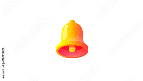 3d icon of a single, bright yellow and orange bell with a pink interior, isolated on a transparent background, symbolizing notification or alert, 3d abstract shape