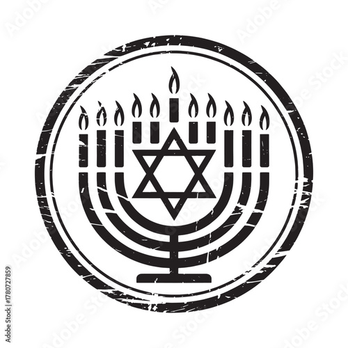 Distressed menorah with star of david emblem stamp