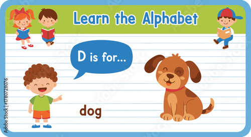 Educational Illustration D is for Dog for Alphabet Learning.