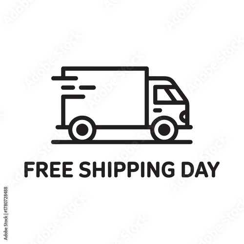 Free shipping day truck icon with motion lines and text