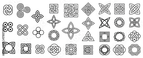 Celtic ornamental corners with intricate knotwork, Irish border frame and medieval decorative elements