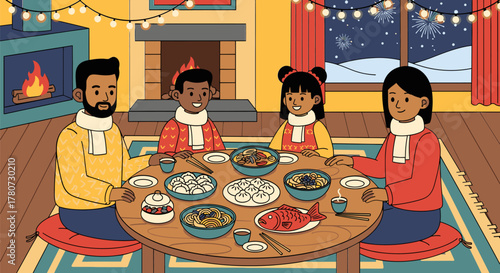 Family Celebrates Holiday Meal Together at Home.