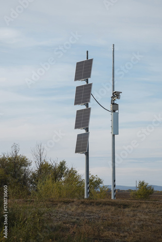 A solar powered surveillance camera installed on the road to capture traffic violations