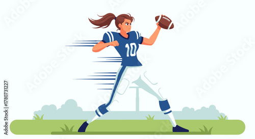 Female Quarterback Throwing Football with Determination and Skill 1.