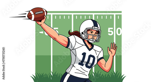Female Football Player Throwing the Ball with Determination and Skill.