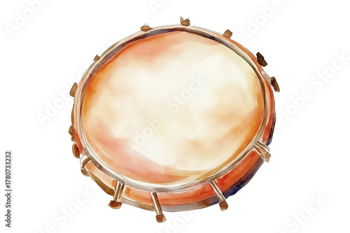 Watercolor Pandeiro Isolated on Transparent Background. Traditional Pandeiro Drum Watercolor PNG.