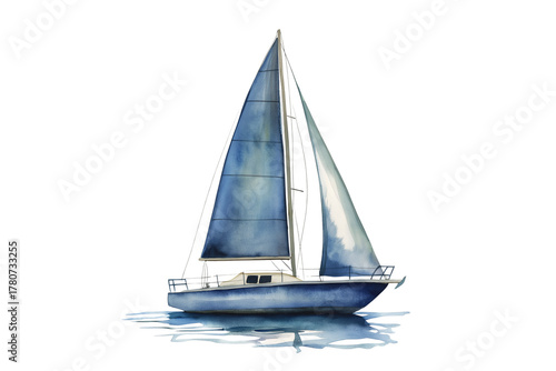 Watercolor Sailboat Isolated on Transparent Background. Watercolor Nautical Sailboat PNG.