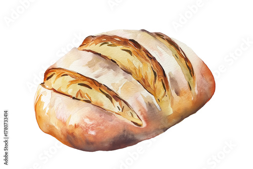 Watercolor Sourdough Bread Isolated on Transparent Background. Fresh Artisan Sourdough Bread Watercolor Art Isolated.