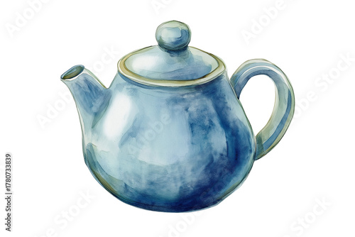 Watercolor Teapot Isolated on Transparent Background. Tea Time Teapot Watercolor Art Isolated.