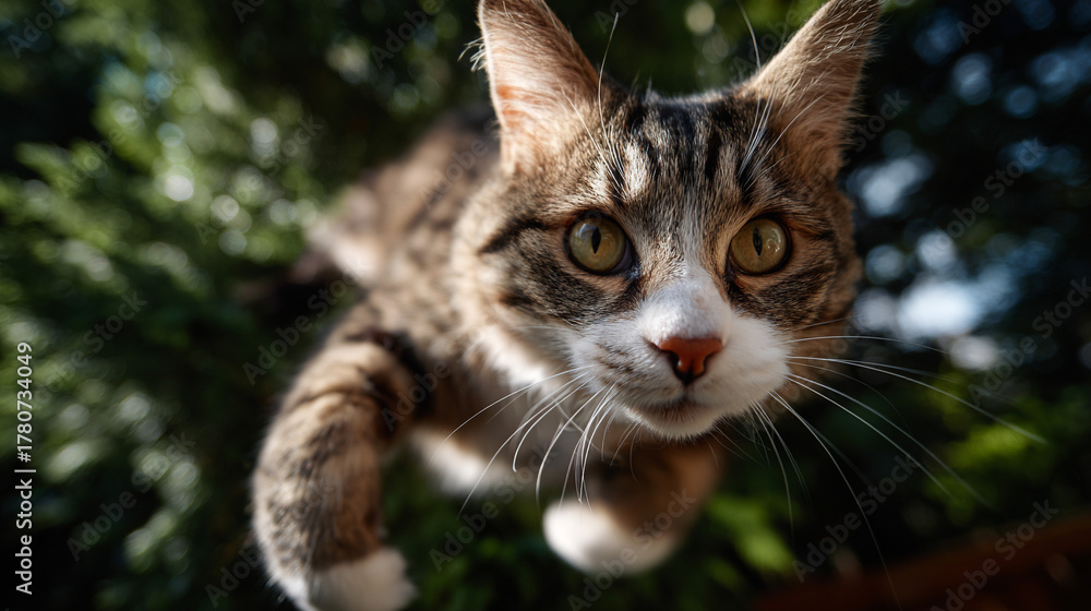 Obraz premium A cat jumping in the garden.