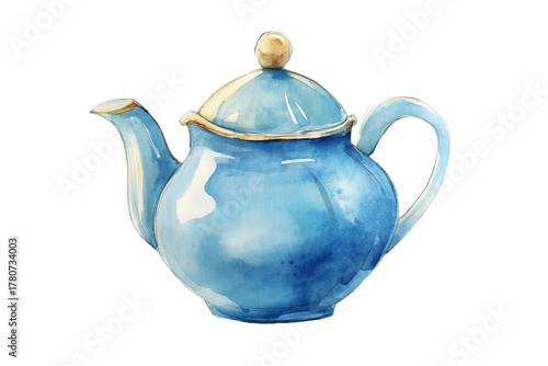 Watercolor Teapot Isolated on Transparent Background. Tea Time Teapot Watercolor Art Isolated.