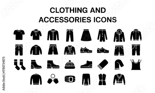 Wardrobe and clothong icons set minimal black vector collection illustration, easily editable.