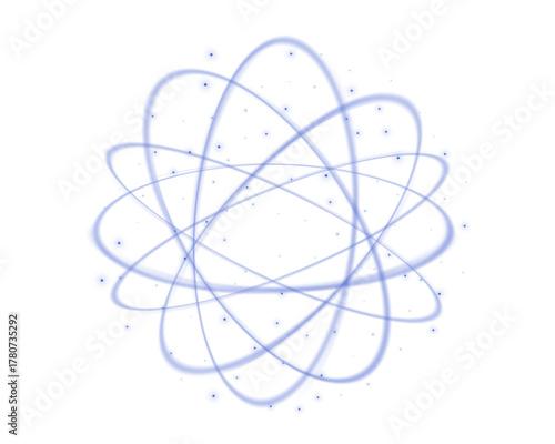 Atom particle, blue magic rings energy swirl. Abstract vector illustration.