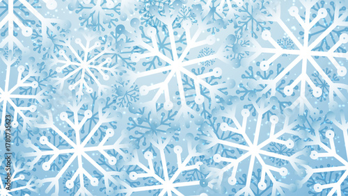 Festive winter background with falling snowflakes. Christmas horizontal banner template, vector illustration