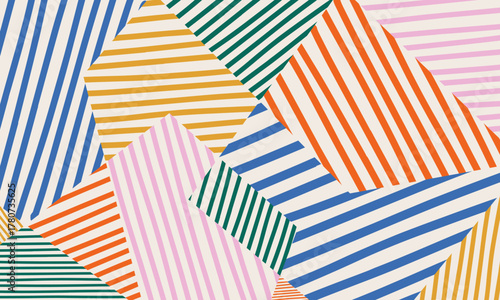 Fun colorful background in doodle style. Geometric abstract backdrop in retro 70s-80s style. Simple funky vector design