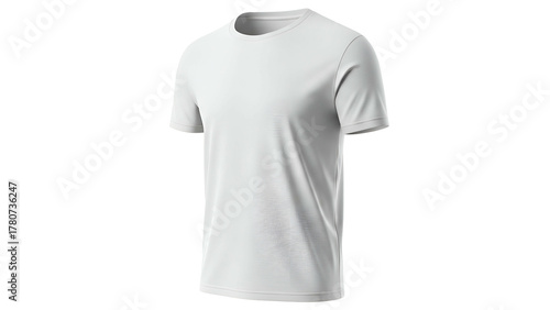 Photorealistic rendering displays a basic crew neck short sleeve garment against a dark background