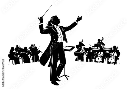 Conductor Leading Orchestra in Concert Hall Performance