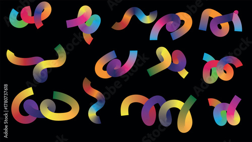 Abstract Gradient Ribbons Twisted and Curled on Black Background Keywords: abstract, ribbon, gradient, swirl, curl related to 

abstract ribbon, gradient swirl, twisted ribbon, curled ribbon,