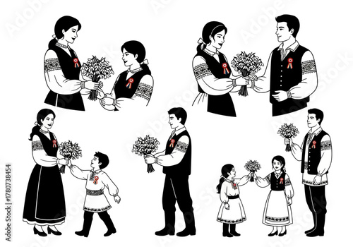 Family Flower Gift Giving A Symbolic Illustration of Tradition and Connection