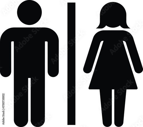 Simple black silhouettes of male and female figures representing restroom entrance